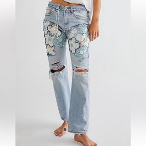 Rialto “The Logan” reworked Floral Patchwork Distressed Jeans